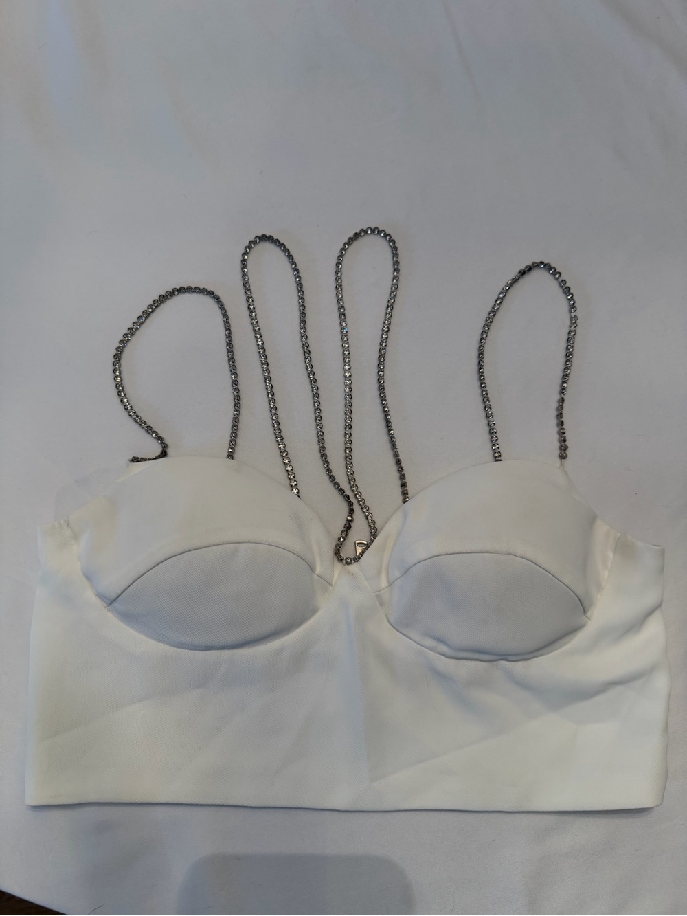 Cider White Strapless-Inspired Bustier Crop with Chain Straps